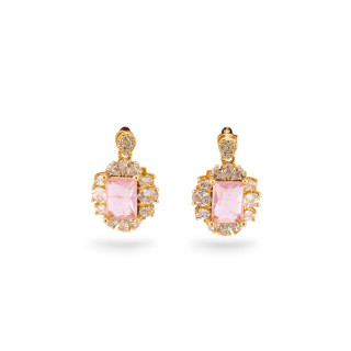 Orecchini A Perno Di Bronzo Con Cabochon Di Cristalli CZ 14x20mm Dorato Rosa