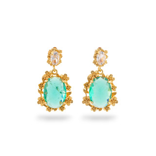 Boucles d'oreilles clous en bronze avec cabochon en cristal CZ 17x19mm doré