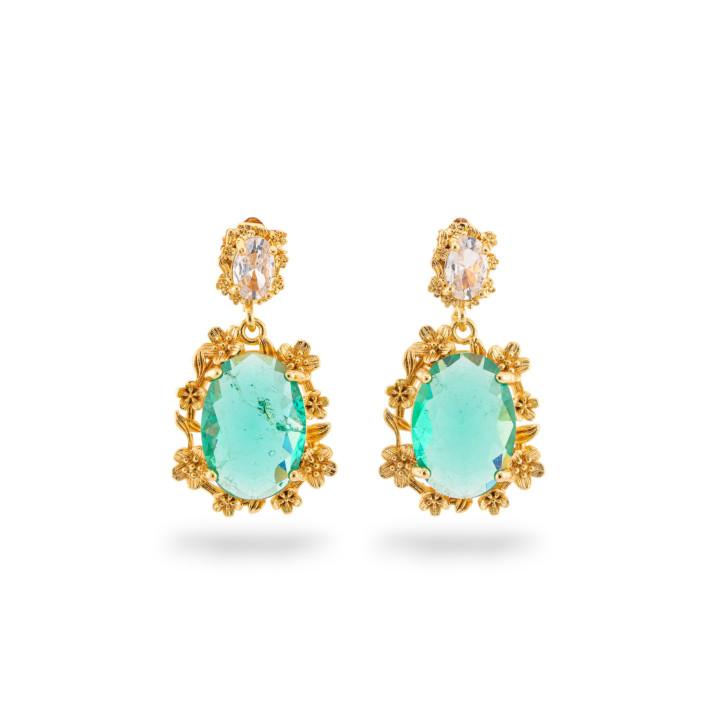 Boucles d'oreilles clous en bronze avec cabochon en cristal CZ 17x19mm doré