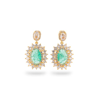 Pendientes de bronce con cabujón de cristal CZ 18x30 mm Verde dorado
