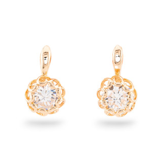 12x19mm White Gold Plated CZ Crystal Cabochon Bronze Stud Earrings