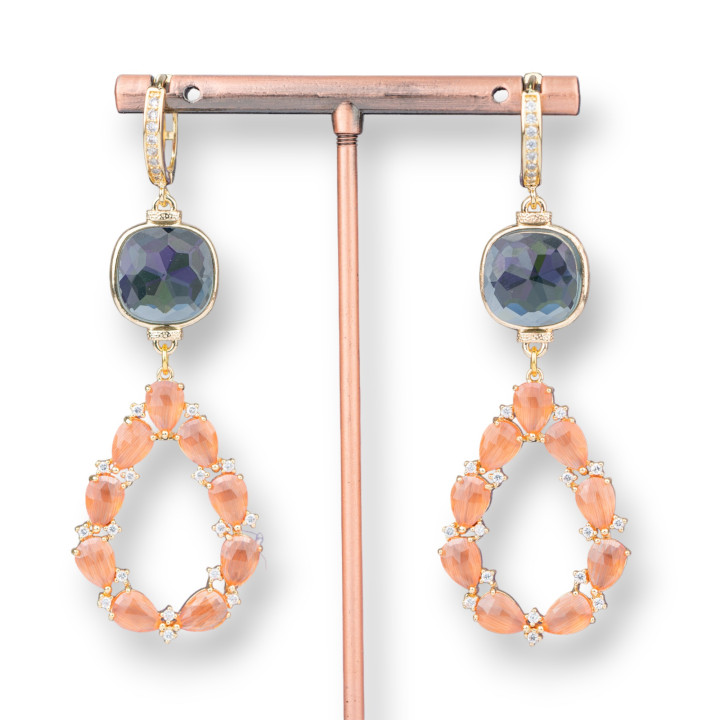 Bronze-Ohrstecker mit Katzenaugen-Cabochon und Fantasie-Tropfen, 25 x 72 mm, MOD8