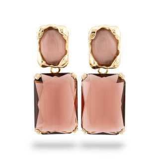 Orecchini A Perno Di Bronzo Con Occhio Di Gatto e Cristalli CZ Incastonate Dorate 18x40mm ALYSSA Vinaccia