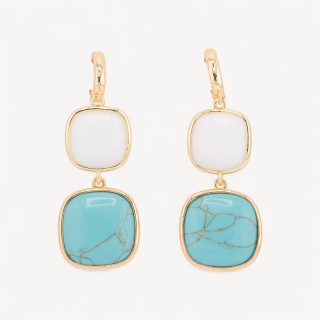 Bronze Cat's Eye Double Square Stud Earrings 22x60mm White