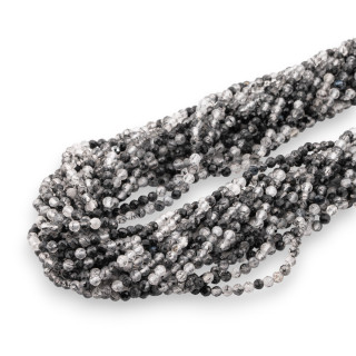 Cuarzo rutilado negro (cuarzo rayado) Cuenta redonda facetada con talla de diamante de 3 mm