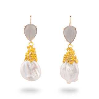 Boucles D'oreilles Crochet En Bronze Avec Yeux De Chat Et Pendentif Avec Perles De Rivière Baroques 20X70mm