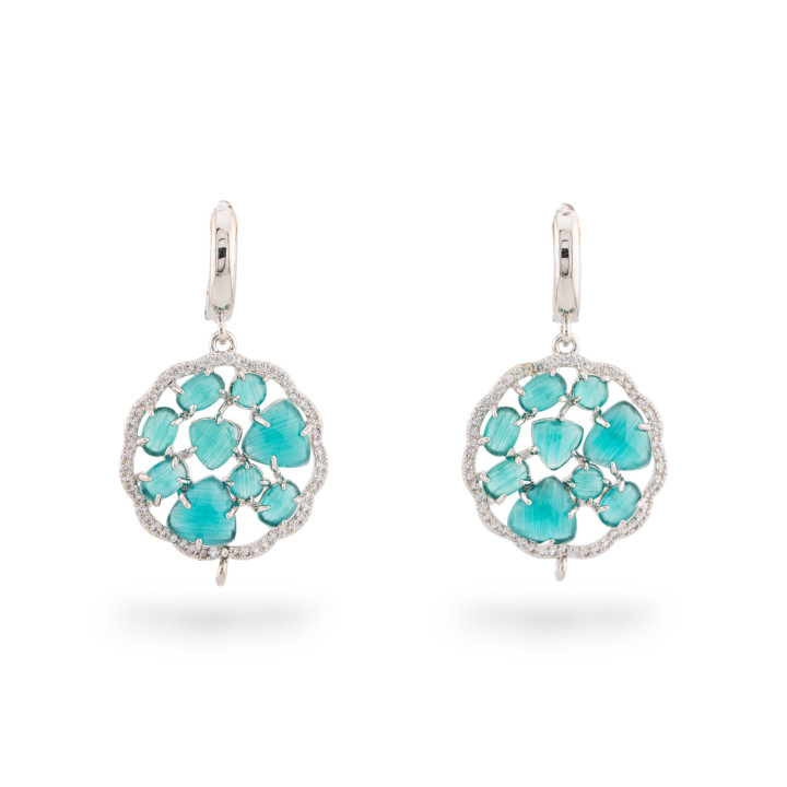 Juego de aretes de bronce con colgante de ojo de gato, 24 x 40 mm, chapado en rodio verde