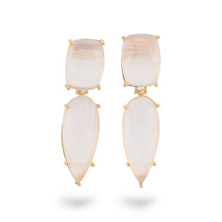 Pendientes de bronce con cabujón ojo de gato 13x53 mm dorado blanco