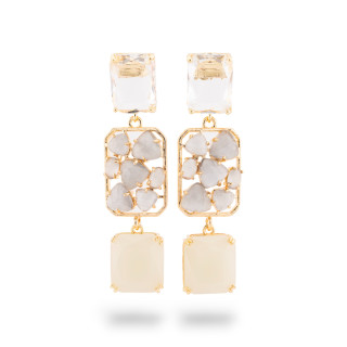 Boucles d'oreilles clous en bronze avec pendentifs rectangulaires œil de chat 18x65mm doré MOD2