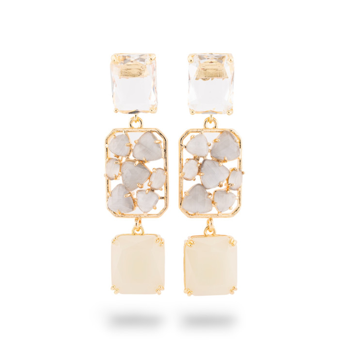 Boucles d'oreilles clous en bronze avec pendentifs rectangulaires œil de chat 18x65mm doré MOD2