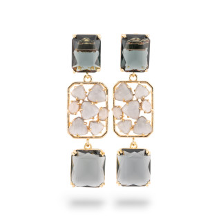 Boucles d'oreilles clous en bronze avec pendentifs rectangulaires œil de chat 18x65mm doré MOD3