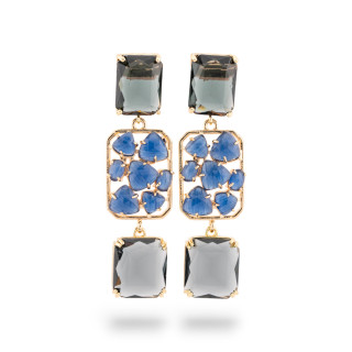 Bronze Stud Earrings With Cat Eye Pendants Rectangle 18x65mm Gold MOD4