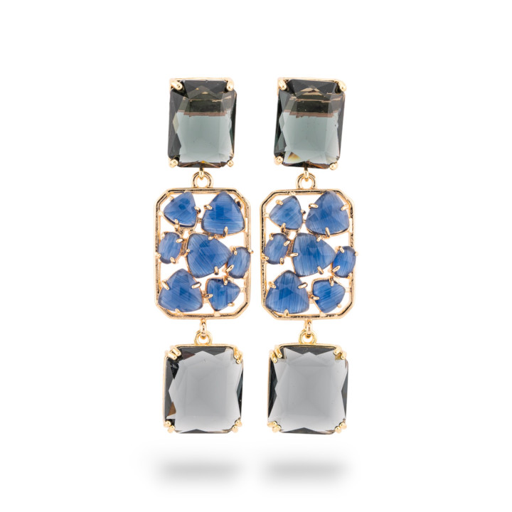 Boucles d'oreilles clous en bronze avec pendentifs rectangulaires œil de chat 18x65mm doré MOD4