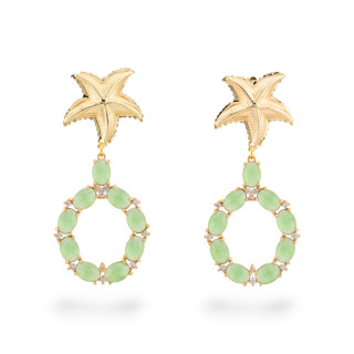 Boucles d'oreilles clous en bronze étoile de mer avec oeil de chat 25x56mm