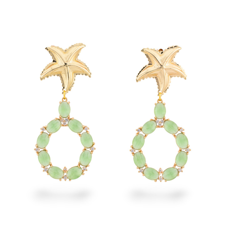 Bronze Starfish Cat's Eye Stud Earrings 25x56mm