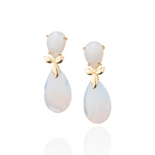 Boucles d'oreilles clous en bronze avec pierres semi-précieuses 15x44mm blanc