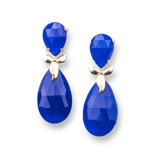 Boucles D'oreilles Puces En Bronze Avec Pierres Semi-précieuses Serties 15x44mm Bleu