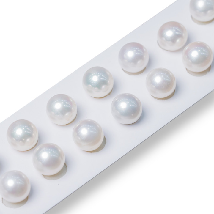 Perlas de río redondas con 1 orificio (AAAAA) 8,5-9,0 mm 12 pares Blanco