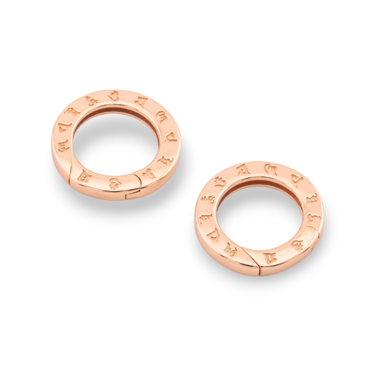 Gancho De Seguridad Redondo Con Cierre De Plata 925 Con Signos Del Zodíaco 15x2mm 3 Piezas De Oro Rosa