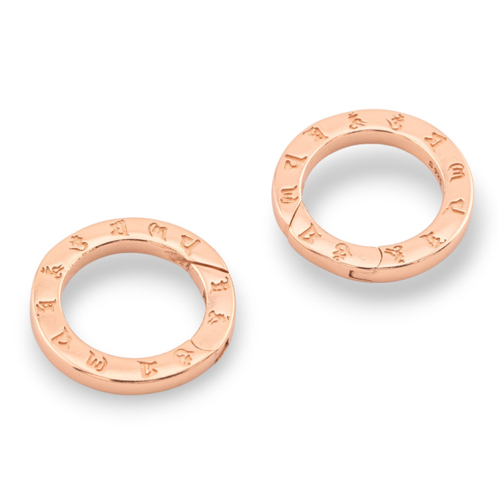 Chiusura Di Argento 925 Gancio A Scatto Tondo Con Segni Zoodiacali 17x2mm 2pz Oro Rosa