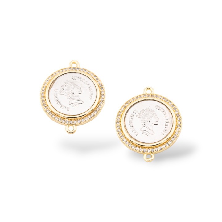 Componente conector de moneda de bronce 2 anillos 21 mm 6 piezas Dorado