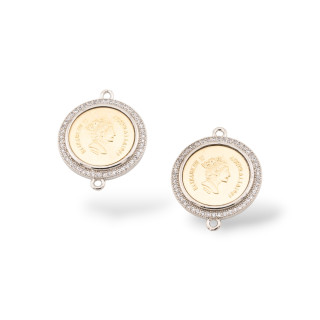 Componente conector de moneda de bronce 2 anillos 21 mm 6 piezas chapado en rodio