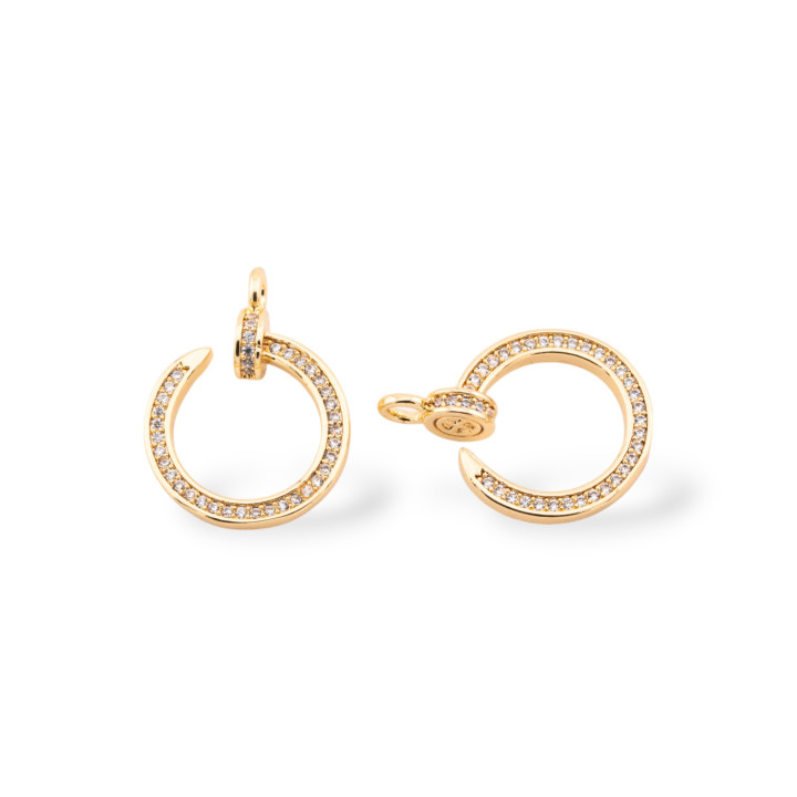 Componente Pendente Charms Di Bronzo Con Zirconi 16x22mm 6pz Dorato