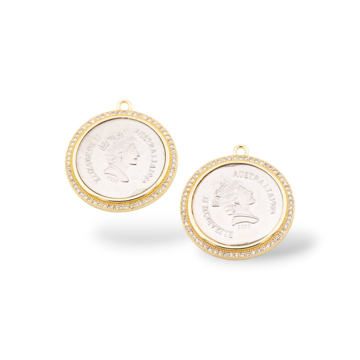 Componente colgante de moneda de bronce 1 anillo 25 mm 5 piezas Dorado