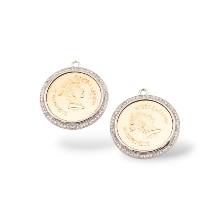 Pendant Component Bronze Coin 1 Ring 25mm 5pcs Rhodium Plated