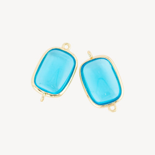 Connector Brass Component With Cat Eye Rectangle 16x21mm With 2 Jump Rings 8pcs Water Clear