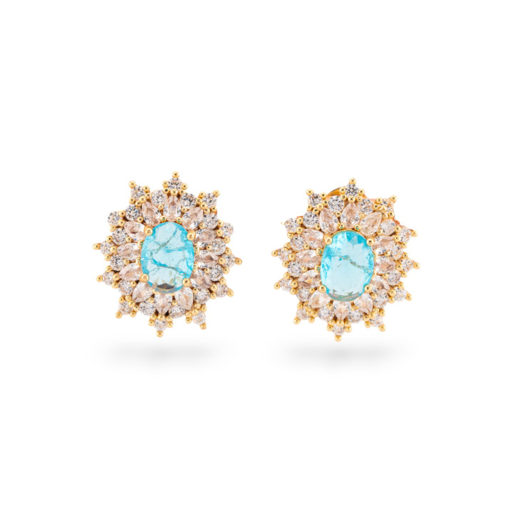 Χάλκινα καρφωτά σκουλαρίκια με CZ Crystal Cabochon 16x28mm Χρυσό