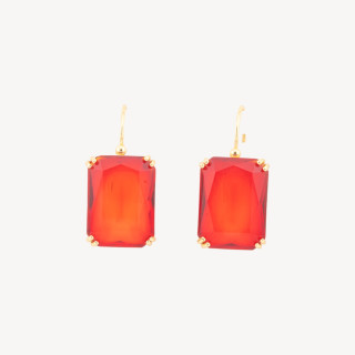 Boucles d'oreilles levier en bronze avec cristaux rectangulaires sertis 15x33mm rouge clair doré