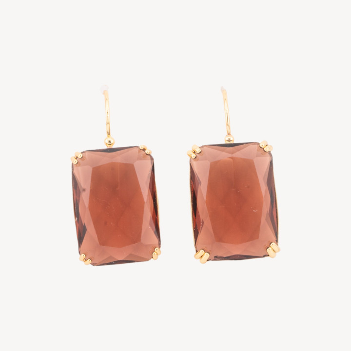 Bronzene Hebelohrringe mit rechteckigen Kristallen, 18 x 38 mm, goldene Traube