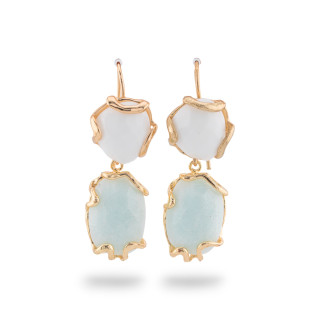 Boucles d'Oreilles Crochet Bronze avec Oeil de Chat 16x44mm 1 Paire Amazonite Dorée