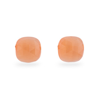 Pendientes De Plata 925 Con Cabujón Ojo De Gato Naranja Cuadrado De 12 Mm