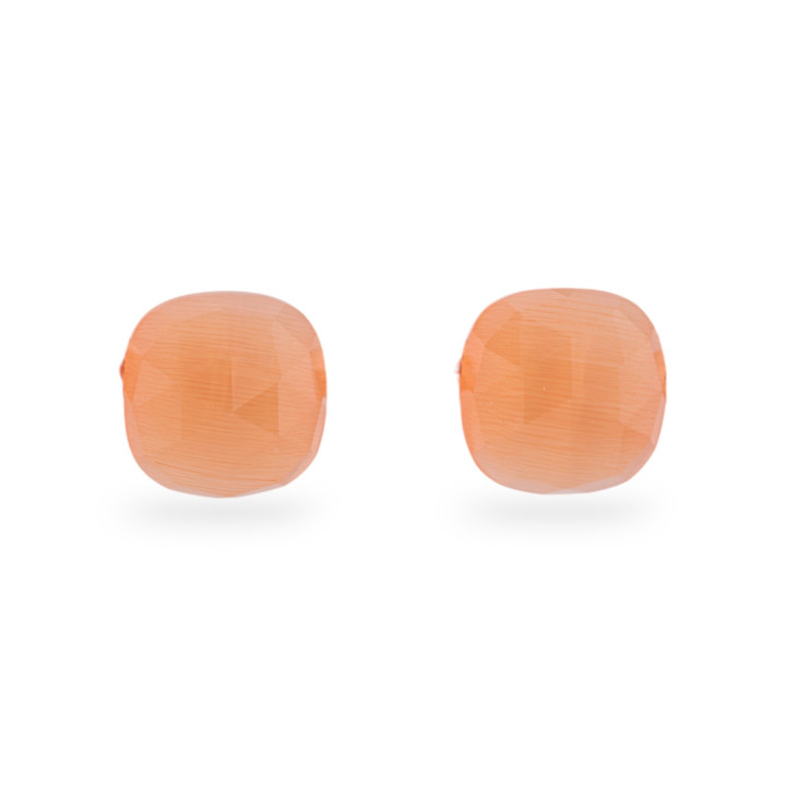 Boucles d'oreilles en argent 925 avec cabochon oeil de chat orange carré 12 mm