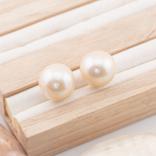 River Pearls 1 Hole Round Baroque (SEZ) 14.0-14.5mm 1 Pair White