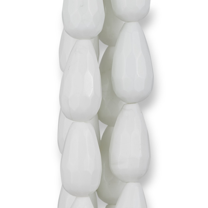 Gotas Briolette Facetadas De Ágata Blanca 14x26mm Segunda Elección