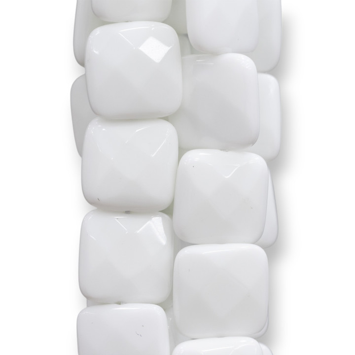 White Agate Square Flat Faceted 30mm