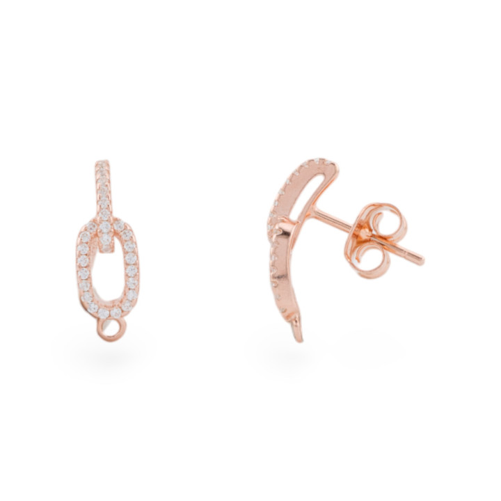 Pendientes de plata de ley 925 con base de circonitas, cadena de pines, 5 x 18 mm, 3 pares de oro rosa.