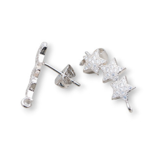 Bases para Pendientes Bronce con Circonitas 3 Estrellas 08x18mm 2 Pares Baño de Rodio