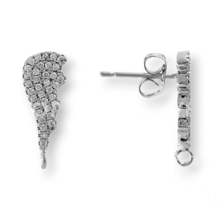 Basi Per Orecchini Di Bronzo Con Strass Perno Ali 7x15mm 2Paia Rodiato