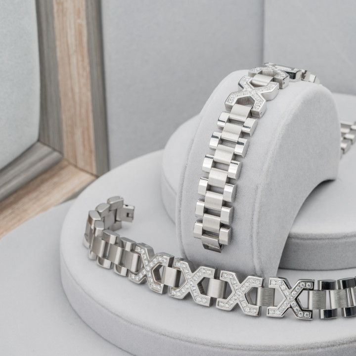 Brazalete Acero Con Engaste Strass Ancho 18mm Mod19152