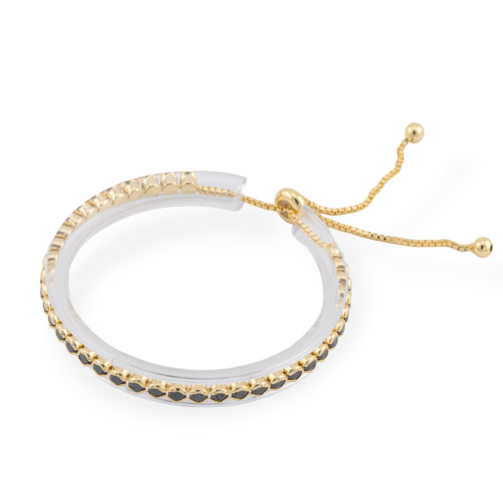 Bracciale Tennis Di Ottone Con Zirconi Tondo 3,5mm Dorato Nero