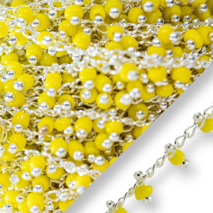 Chaîne de chapelet en laiton avec cristaux jaunes plaqués argent de 3 mm 10 mètres