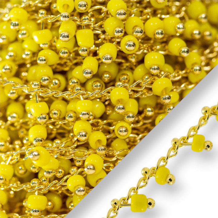 Rosario Cadena Latón Con Cristales Conteria 3mm 10 Metros Amarillo Dorado