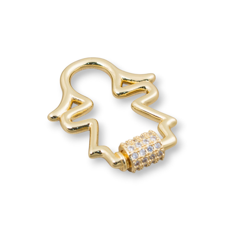 Fermeture à crochet en bronze avec micropave zircons 3pcs ouverture à vis dorée pour fille 22x28mm