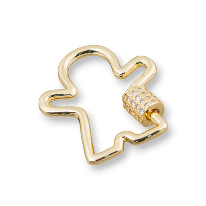 Crochet de Fermeture Bronze Avec Zircons Micropave '3pcs Vis d'Ouverture Bimbo Dorée 25x27mm