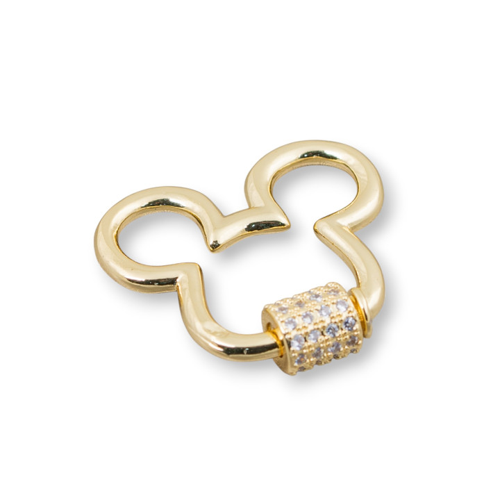Bronze Hook Closure With Zircons Micropave' 3pcs Golden Screw Opening Teddy 25x23mm