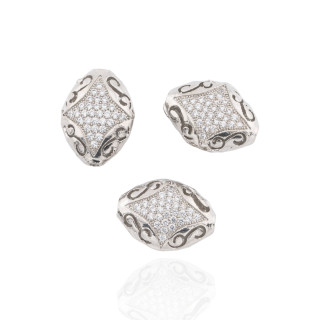 Composant Connecteur Bronze Avec Zircons Riz Plat 13x17mm 3pcs Plaqué Rhodium